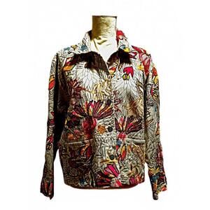 CHICOS' Garden Bloom Roadster Denim Jacket Size 2 (10-12)